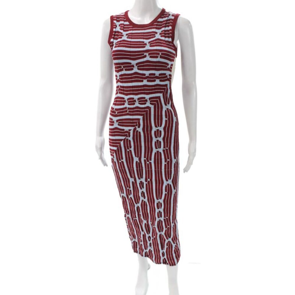 Fully Fashioned Womens Bodycon Dress Blue Striped Knit Sleeveless Size M